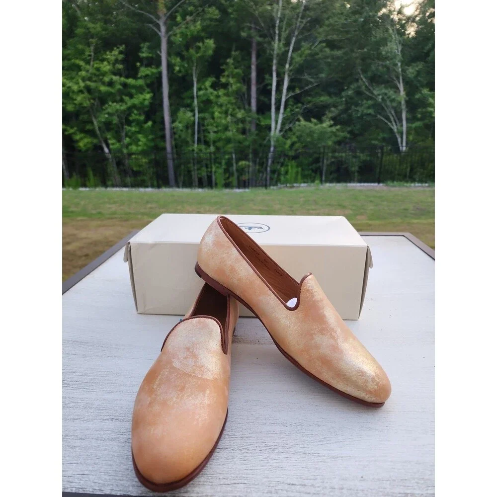 New Peter Millar Women's 8.5 M Belgian Walker Flats Shoes NIB $199 Gold